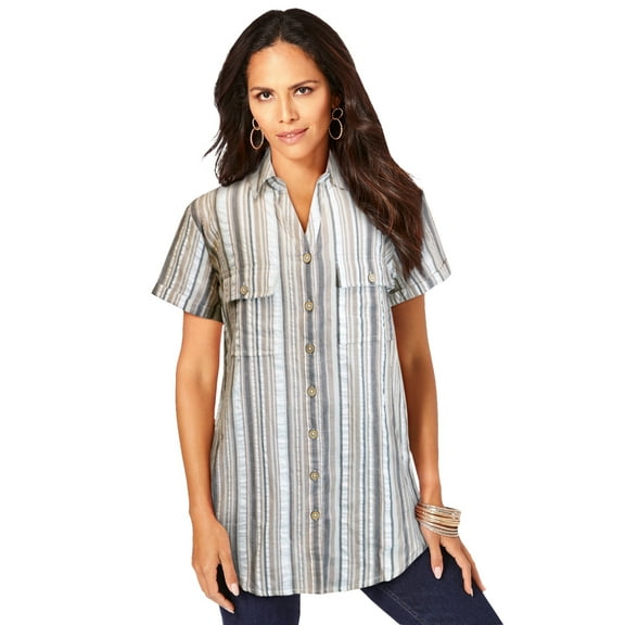 Roaman's Women's Plus Size Seersucker Shirt