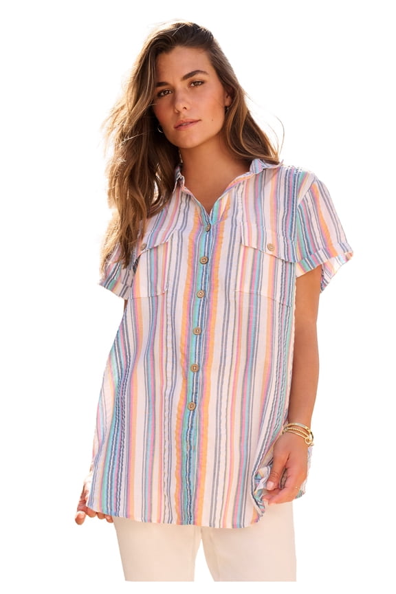Women's Plus Size Seersucker Shirt