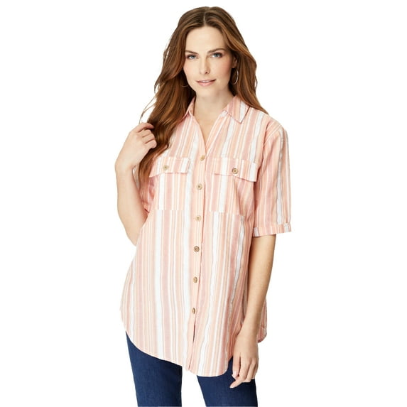 Roaman's Women's Plus Size Seersucker Shirt