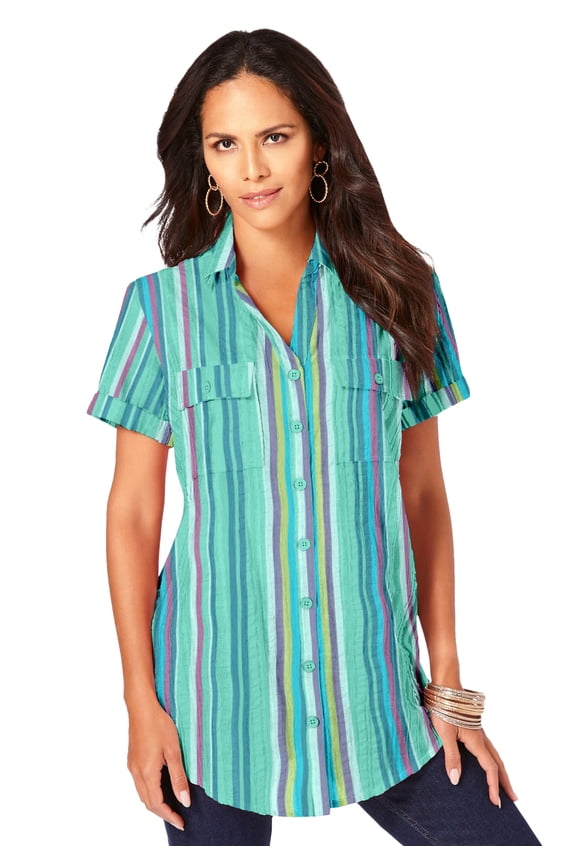 Women's Plus Size Extended Plus Size Seersucker Shirt