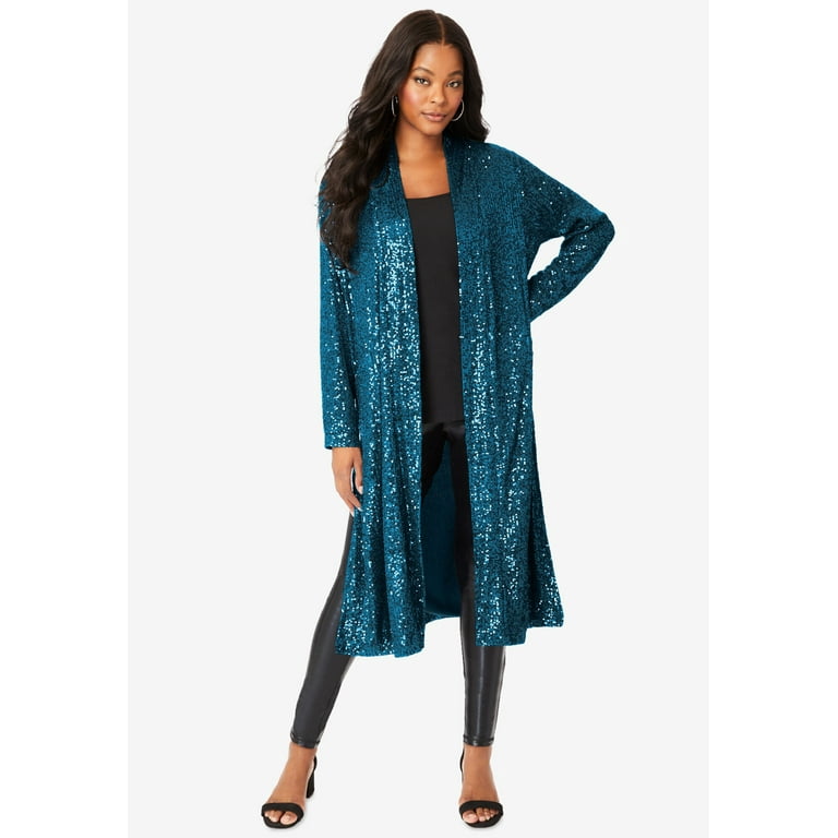 Roaman s Women s Plus Size Sequin Duster Jacket Walmart