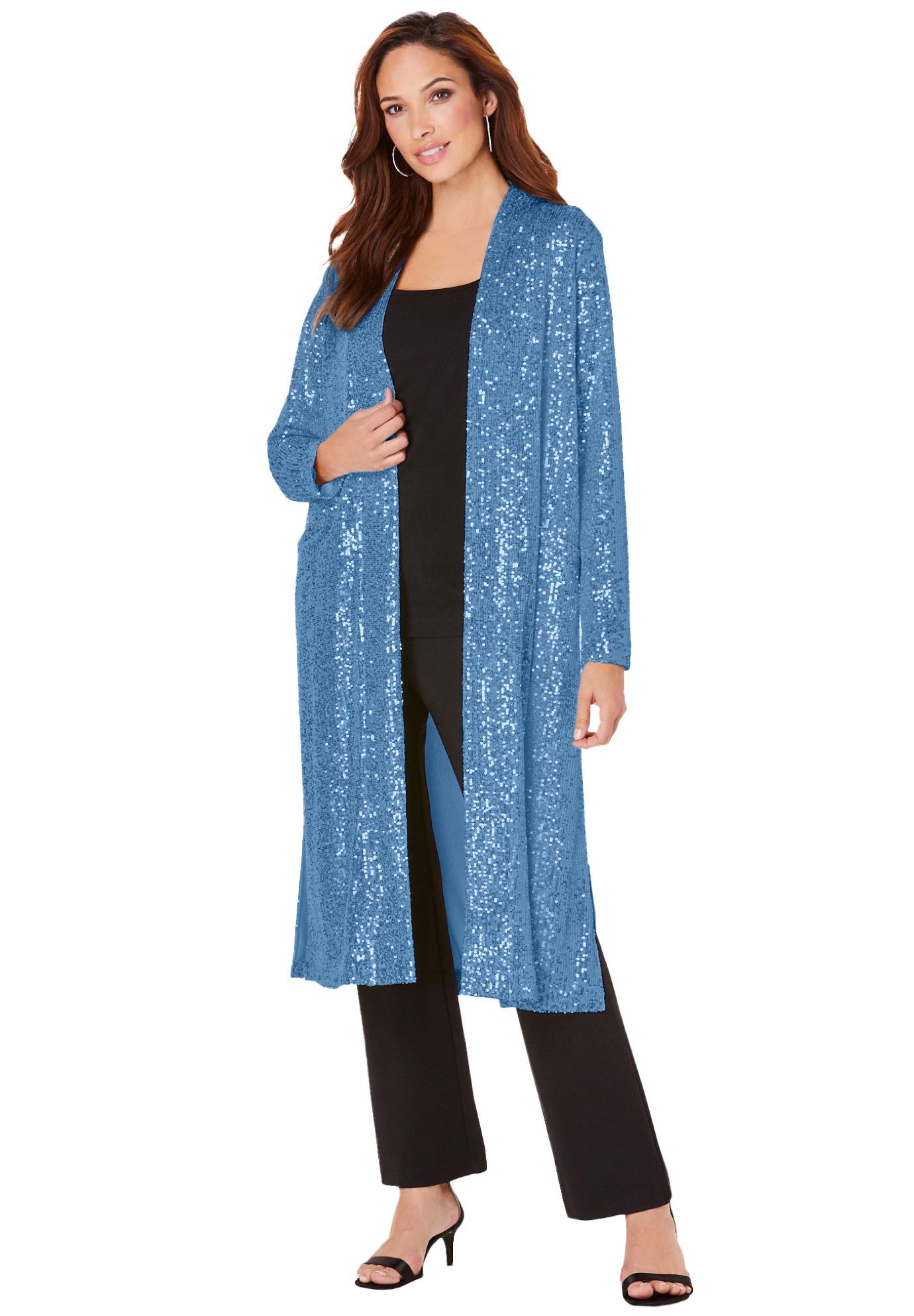 plus size sequin duster coat