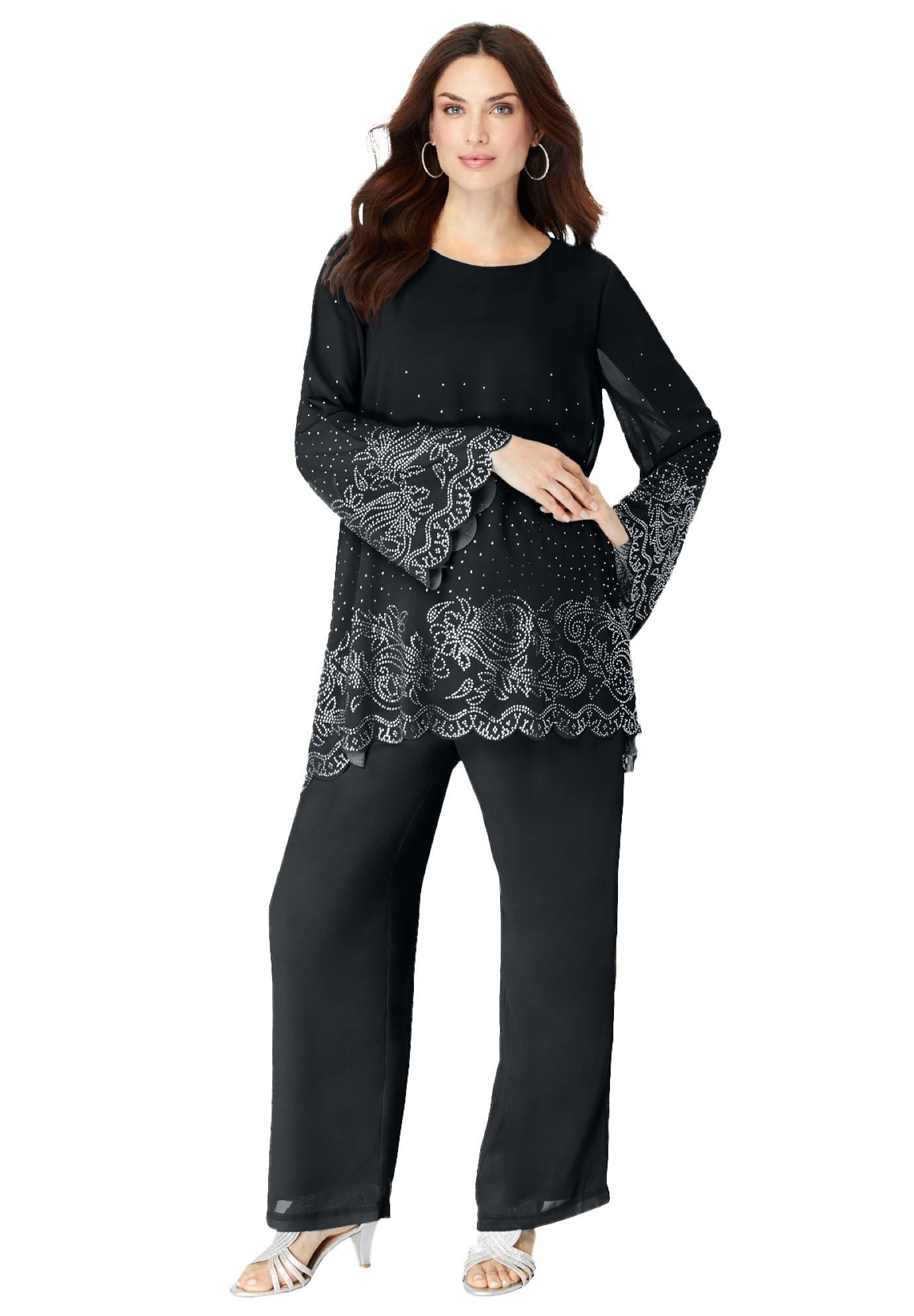 Roaman's Women's Plus Size Sequin Floral Tunic – Sparkly Blouse For Curves