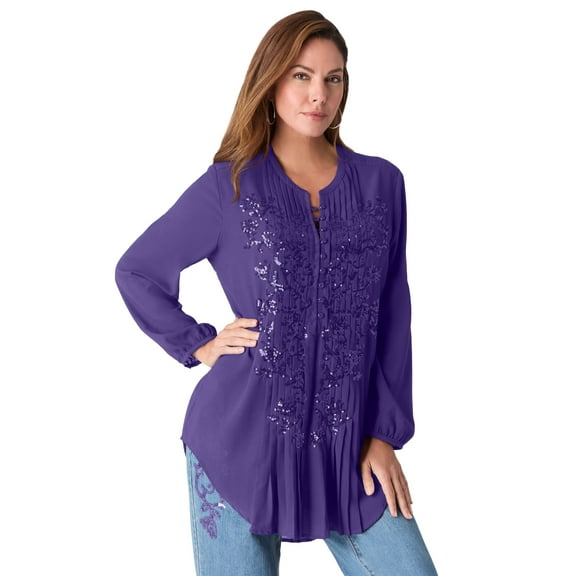 Roaman's Women's Plus Size Sequin Floral Tunic