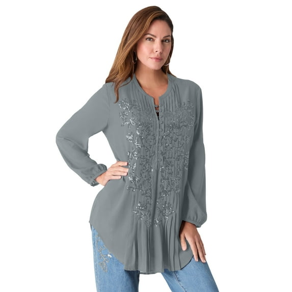 Roaman's Women's Plus Size Sequin Floral Tunic