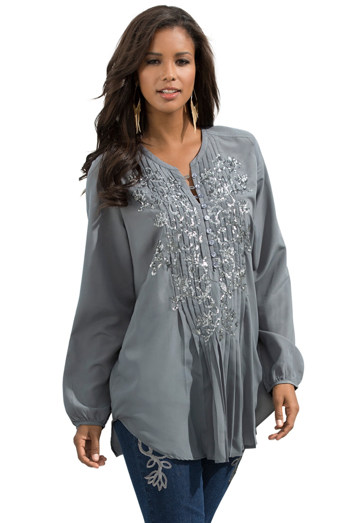 Roaman's Women's Plus Size Sequin Floral Tunic - Walmart.com