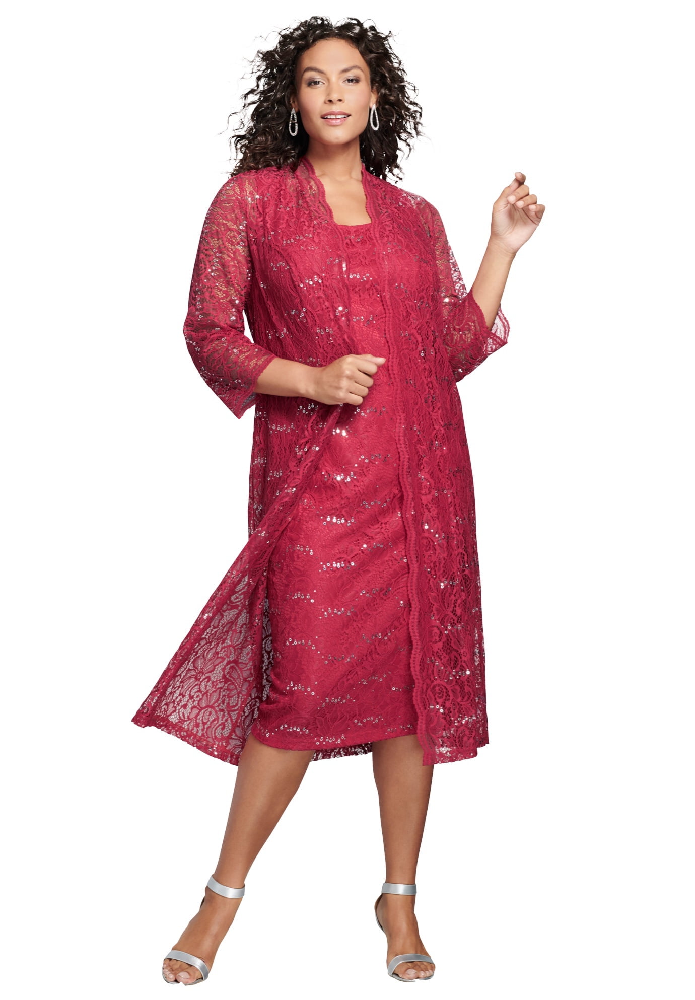 Roaman's Women's Plus Size Sequin Lace Jacket Dress - Walmart.com