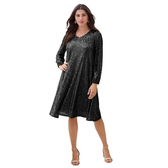 Roaman's Women's Plus Size Sequin Swing Dress