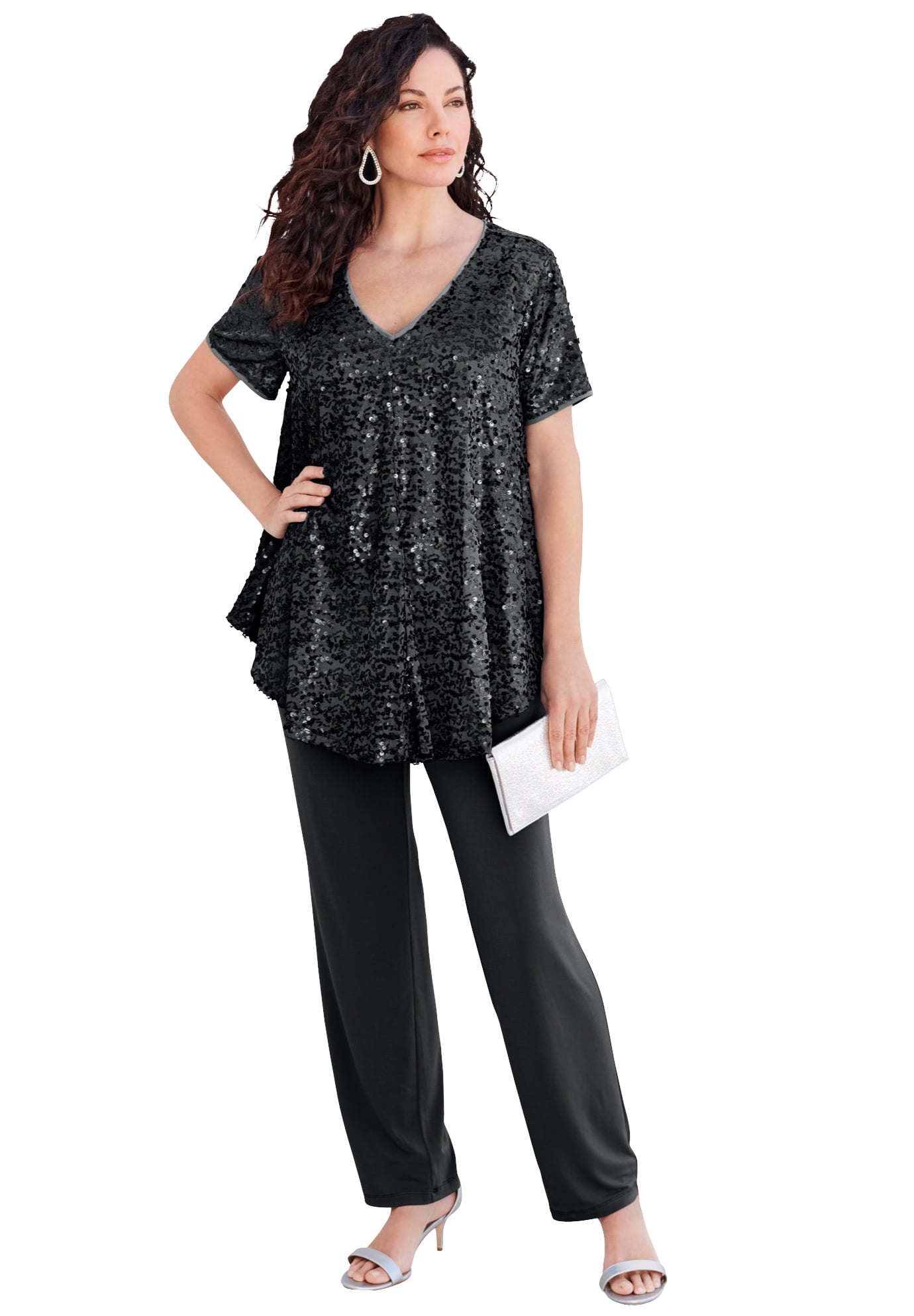 Roaman's Women's Plus Size Sequin Tunic & Pant Set Made In Usa Formal ...