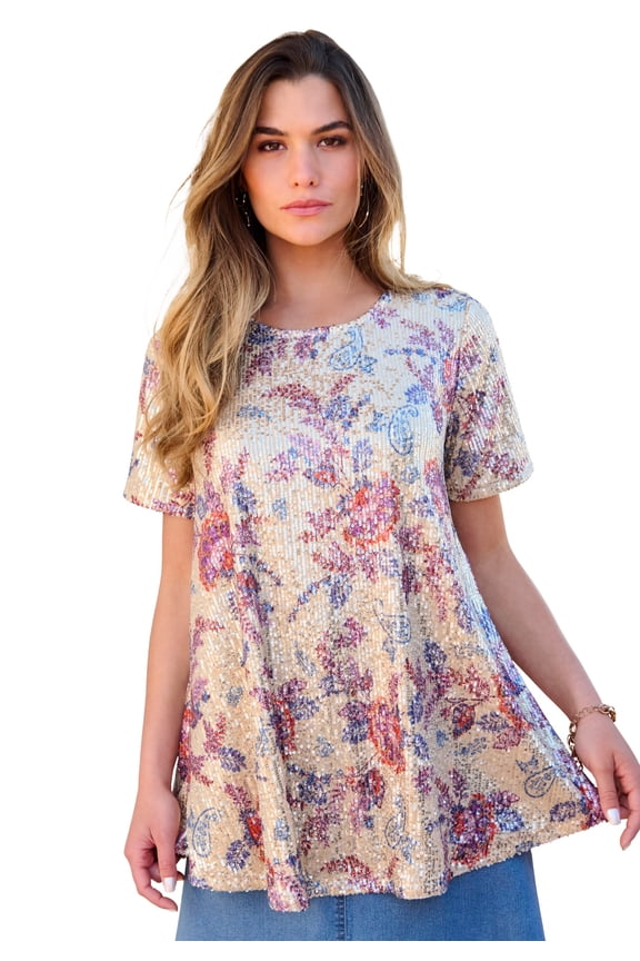 Women's Plus Size Sequined Swing Tee