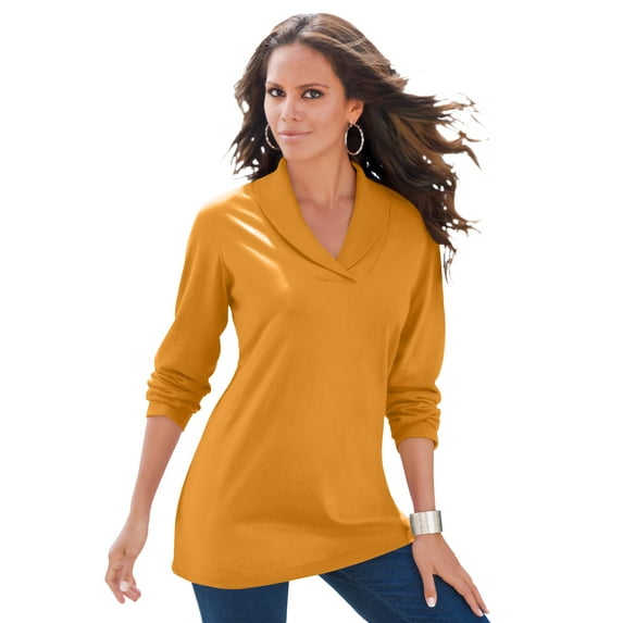 Roaman's Women's Plus Size Shawl Collar Ultimate Tee