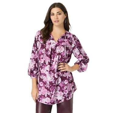 Roaman's Women's Plus Size Shirred Georgette Blouse