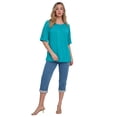 thumbnail image 1 of Roaman's Women's Plus Size Shirred Scoop Neck Split Bell Sleeve Tee, 1 of 1