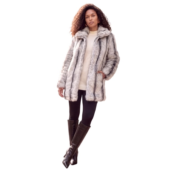 Roaman's Women's Plus Size Mid-Length Hooded Faux Fur Coat