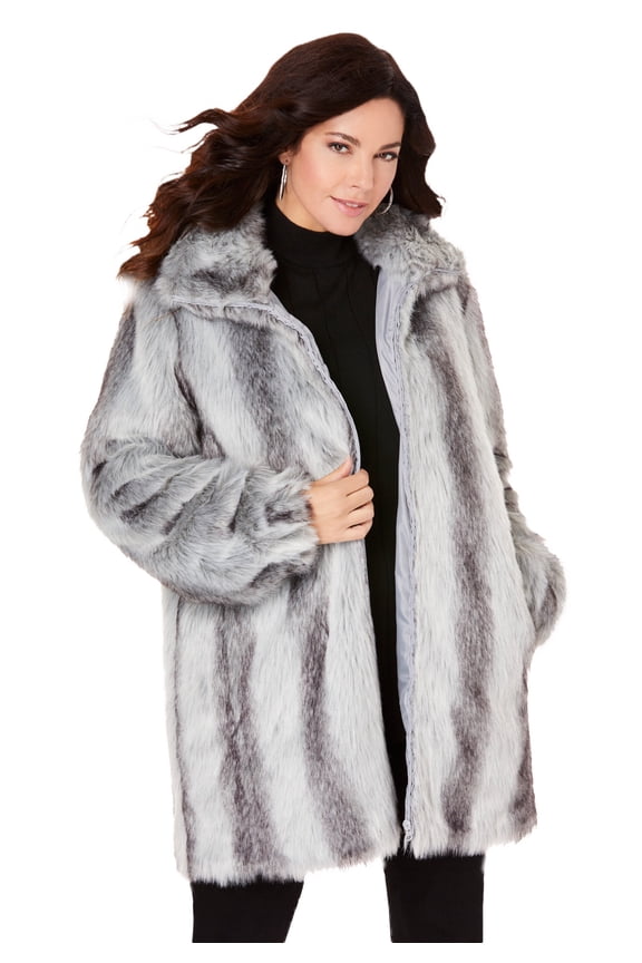 Women's Plus Size Mid-Length Hooded Faux Fur Coat