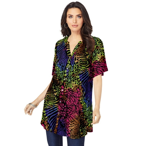 Roaman's Women's Plus Size Angelina Tunic Top – Short Sleeve, Flowy Fit, Everyday Comfort