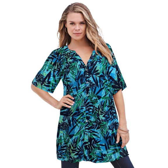 Roaman's Women's Plus Size Angelina Tunic Top – Short Sleeve, Flowy Fit, Everyday Comfort