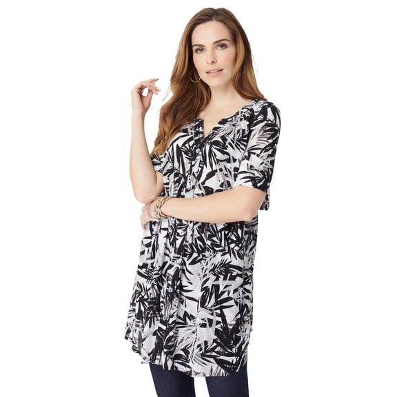 Roaman's Women's Plus Size Angelina Tunic Top – Short Sleeve, Flowy Fit, Everyday Comfort