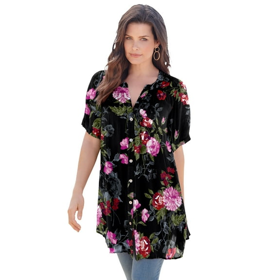Roaman's Women's Plus Size Angelina Tunic Top – Short Sleeve, Flowy Fit, Everyday Comfort