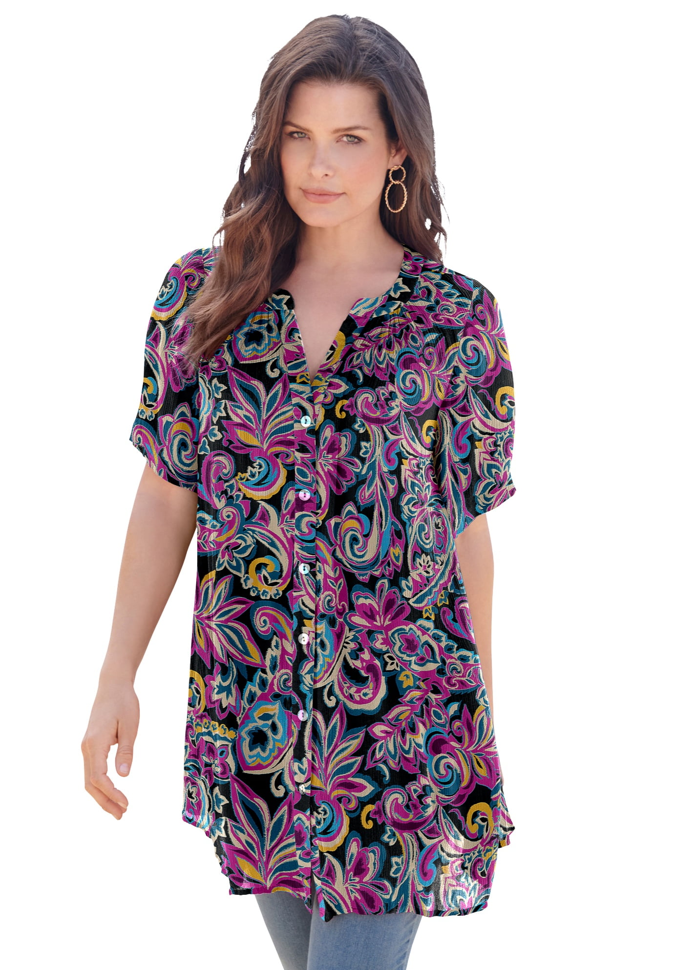 Roaman's Women's Plus Size Plus Size Angelina Tunic Top Short Sleeve