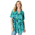 thumbnail image 1 of Roaman's Women's Plus Size Angelina Crinkle Crepe Y-Neck Short Sleeve Tunic, 1 of 6