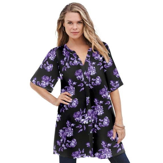 Roaman's Women's Plus Size Angelina Tunic Top – Short Sleeve, Flowy Fit, Everyday Comfort