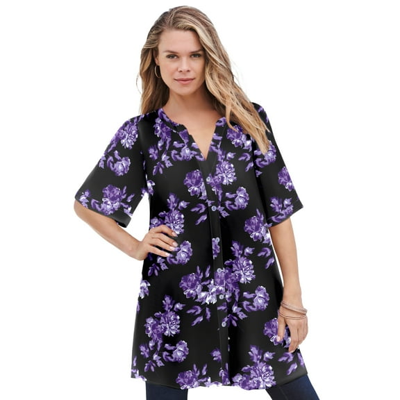 Roaman's Women's Plus Size Angelina Tunic Top – Short Sleeve, Flowy Fit, Everyday Comfort
