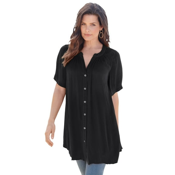 Roaman's Women's Plus Size Angelina Tunic Top – Short Sleeve, Flowy Fit, Everyday Comfort
