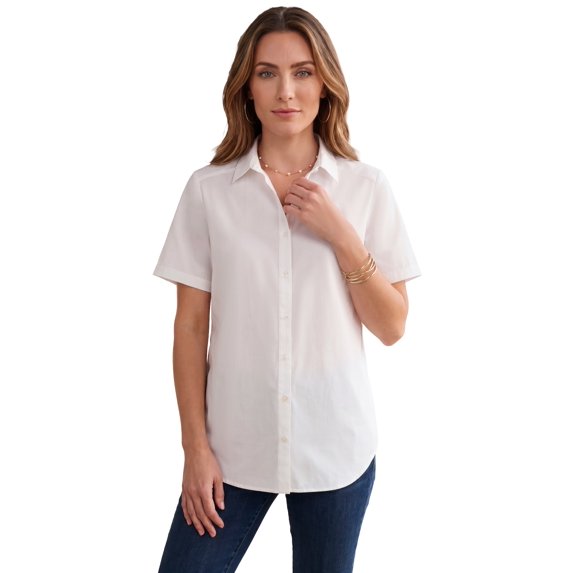 Roaman's Women's Plus Size Kate Short Sleeve Easy Cotton-Blend Button-Front Shirt