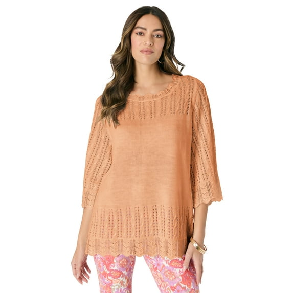 Roaman's Women's Plus Size Pointelle Pullover Sweater