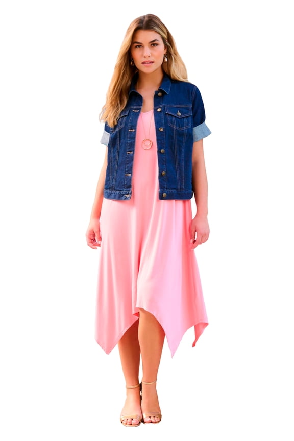 Women's Plus Size Short-Sleeve Stretch Denim Jacket