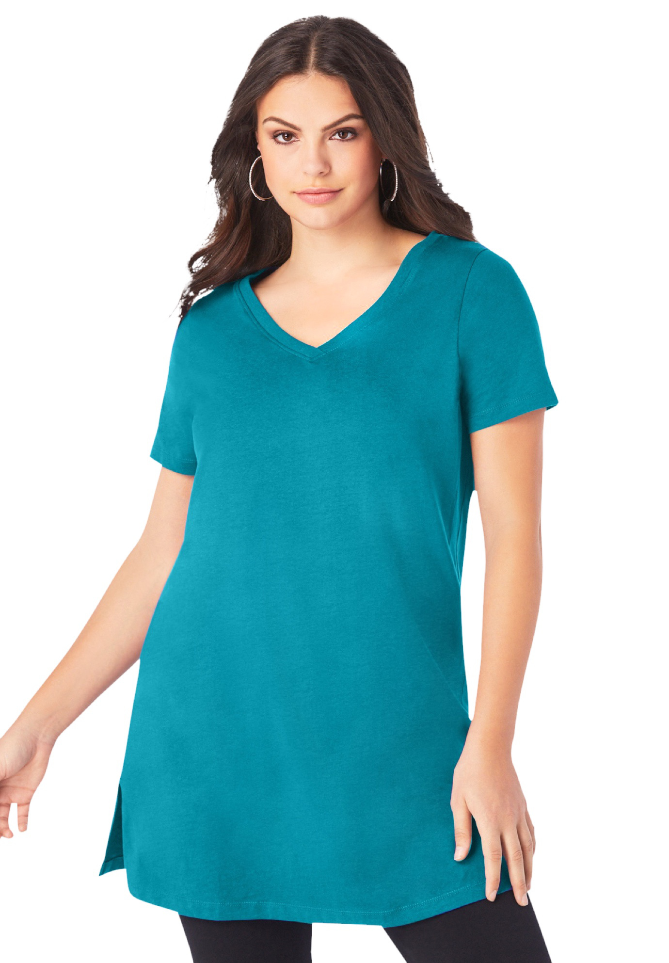 Roaman's Women's Plus Size Short-Sleeve V-Neck Ultimate Tunic Long T ...