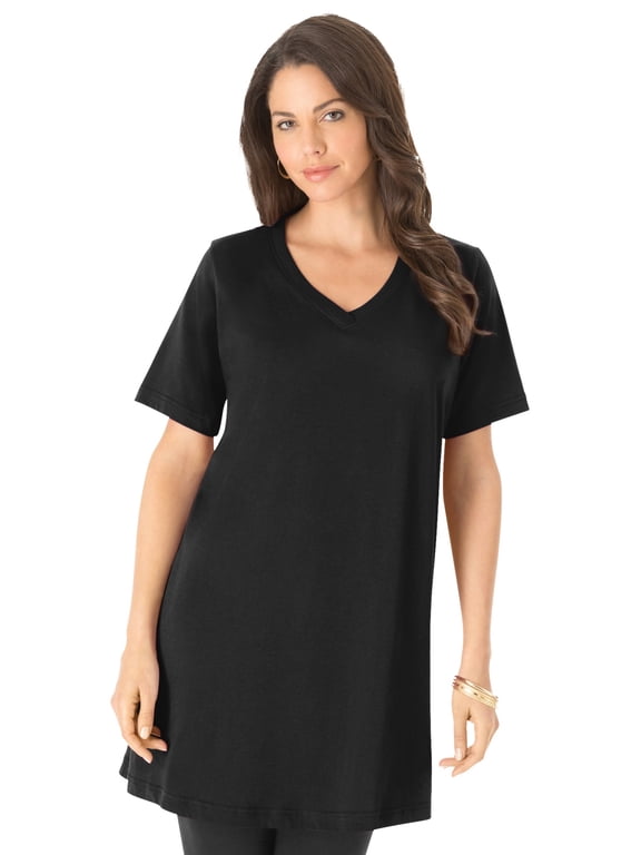 Women's Plus Size Ultimate Cotton V-Neck Short Sleeve Tunic