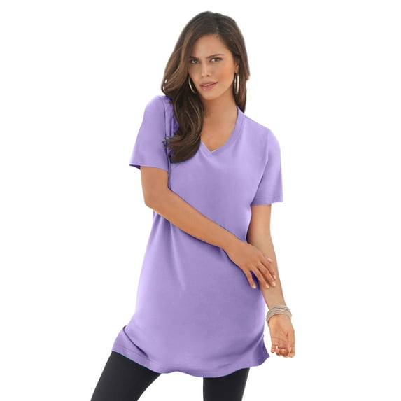 Roaman's Women's Plus Size Cotton Short Sleeve V-Neck Ultimate Tunic