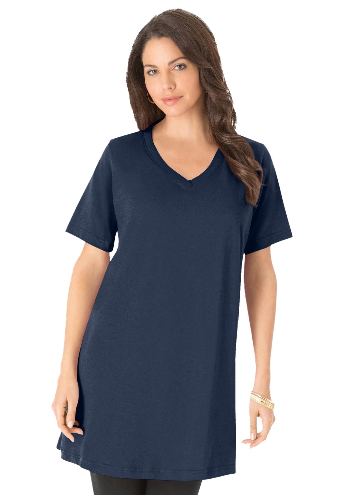 Roaman's Women's Plus Size Plus Size Cotton Short Sleeve VNeck