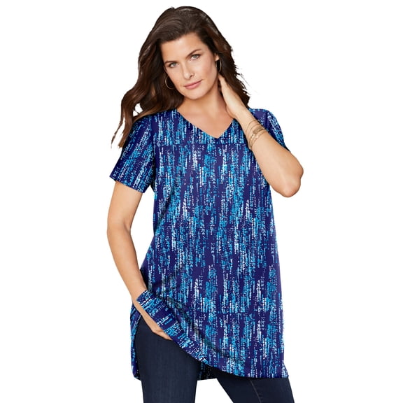 Roaman's Women's Plus Size Cotton Short Sleeve V-Neck Ultimate Tunic