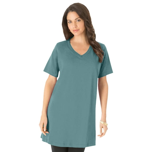 Roaman's Women's Plus Size Plus Size Cotton Short Sleeve V-Neck Ultimate Tunic
