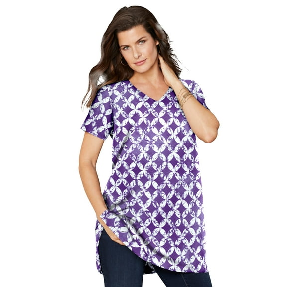 Roaman's Women's Plus Size Cotton Short Sleeve V-Neck Ultimate Tunic