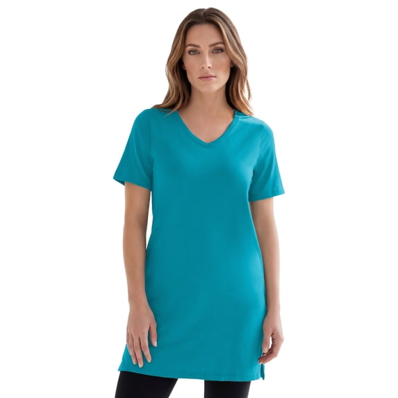 Roaman's Women's Plus Size Ultimate Cotton V-Neck Short Sleeve Tunic
