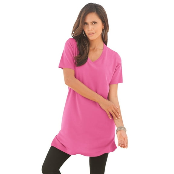 Roaman's Women's Plus Size Cotton Short Sleeve V-Neck Ultimate Tunic