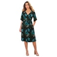 thumbnail image 1 of Roaman's Women's Plus Size Short Sleeve Wrap Fit And Flare Dress, 1 of 3