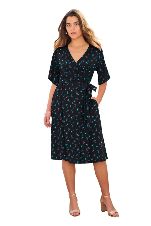 Women's Plus Size Short Sleeve Wrap Fit And Flare Dress