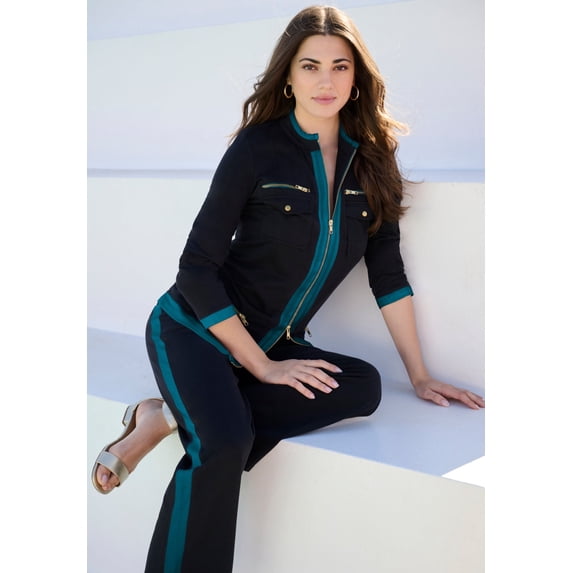 Roaman's Women's Plus Size Side Stripe French Terry Pull On Pant Set