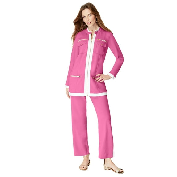 Roaman's Women's Plus Size Side Stripe French Terry Pull On Pant Set