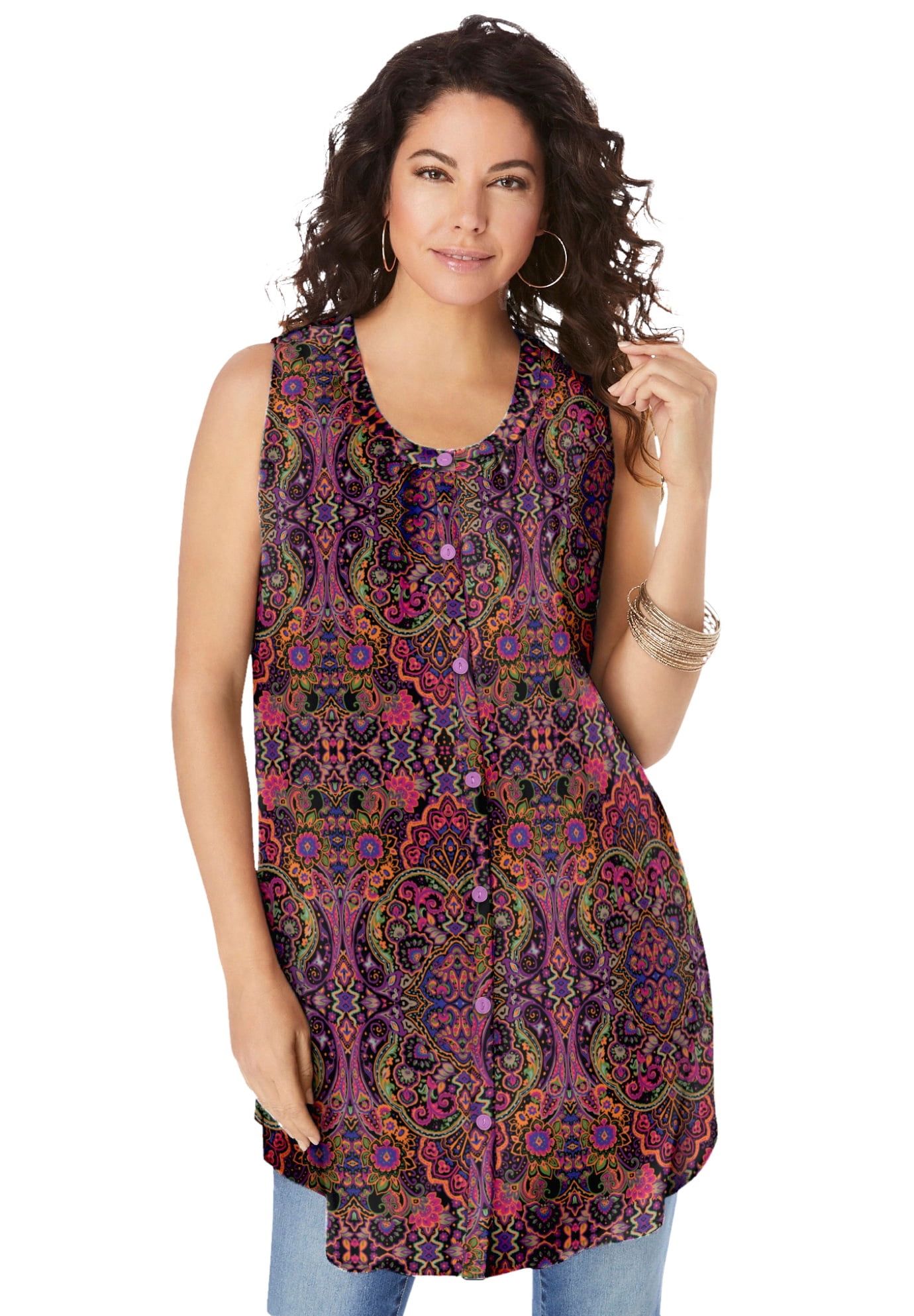 Roaman's Women's Plus Size Sleeveless Angelina Tunic 42 W, Multi