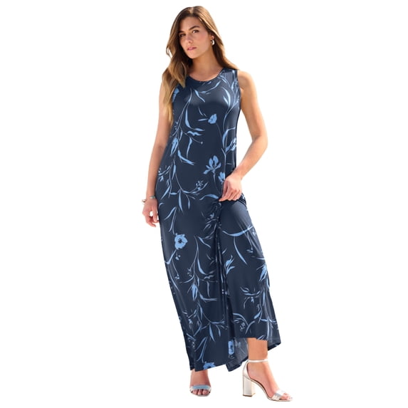 Roaman's Women's Plus Size Petite Plus Size Sleeveless Crew Neck Maxi Dress