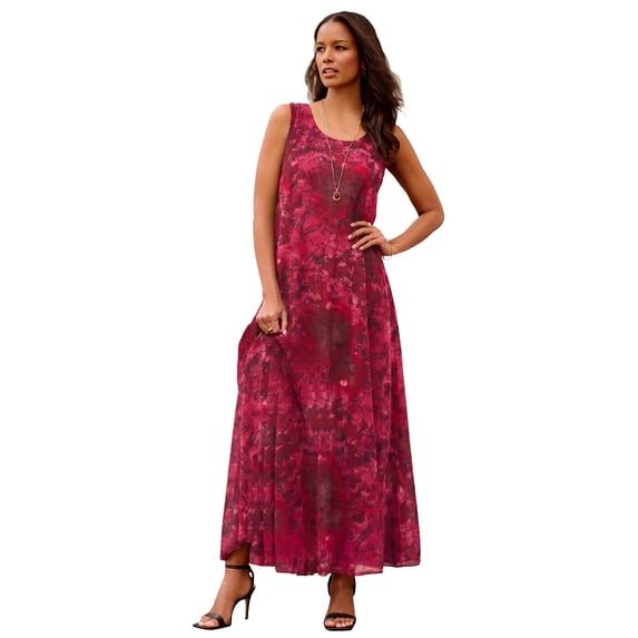 Roaman's Women's Plus Size Hand-Crinkled Sleeveless Dress