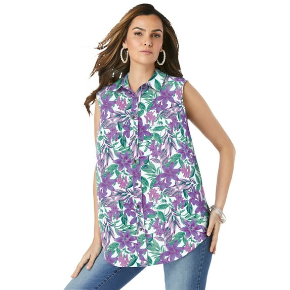 Roaman's Women's Plus Size Sleeveless Kate Big Shirt