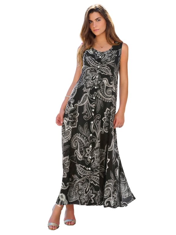 Sleveless Hand-Crinkled Button-Front A-Line Maxi – Breezy Dress