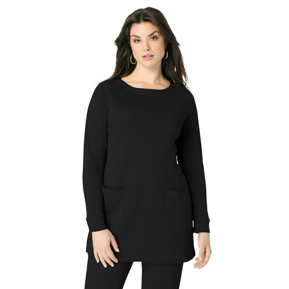 Roaman's Women's Plus Size Snap Button Boatneck Soft Knit Tunic